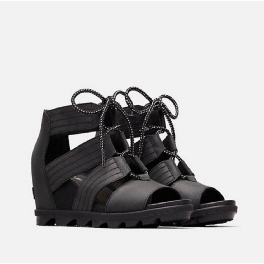 Sorel Joanie II‎ Lace Sandal Wedge Heel Black 9